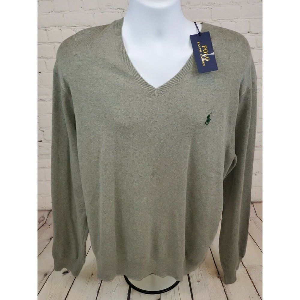 Polo Ralph Lauren Pima Cotton Pullover V-Neck Knit Sweater - Grey Mens XXL NWT